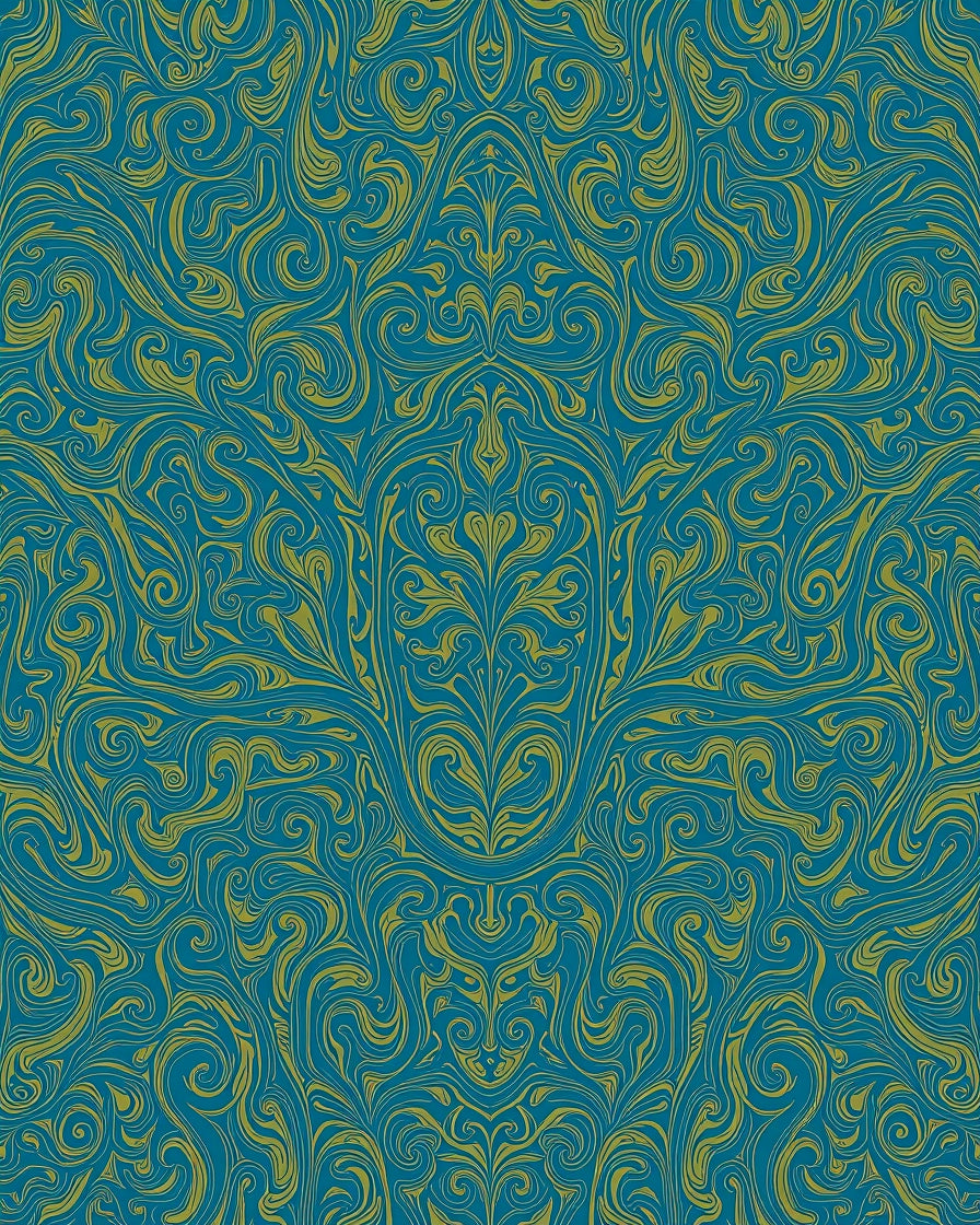 Teal Gold Swirl Floral Pattern Rug