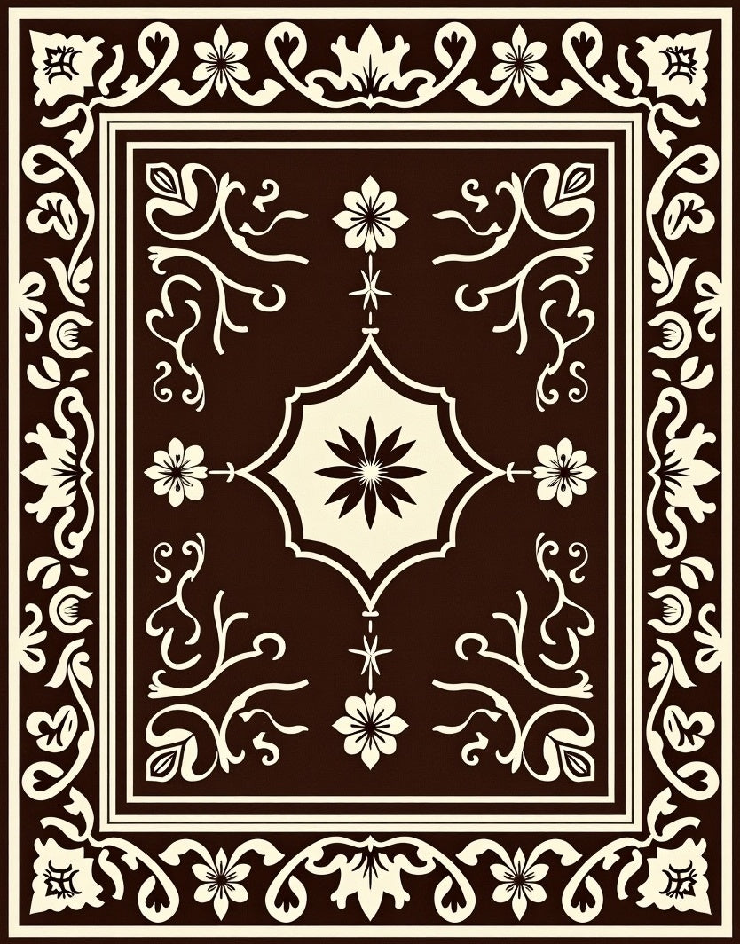 Ornate Floral Cream Brown Rug