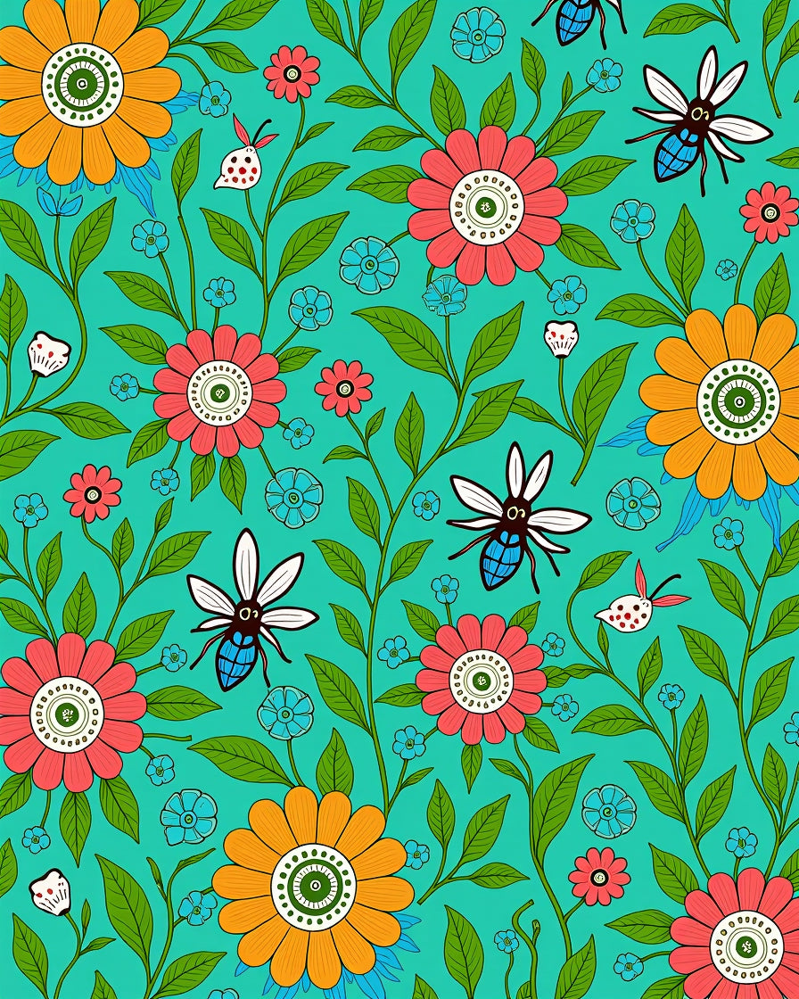 Bold Floral And Insect Pattern Rug