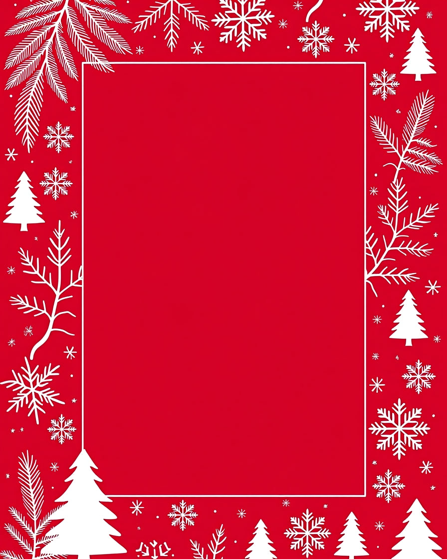 Festive Red White Snowflake Tree Pattern Rug