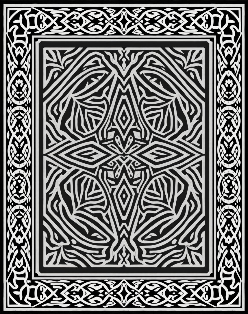 Intricate Linear Abstract Bordered Pattern Rug