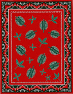 Bold Red Green Leaf Border Rug