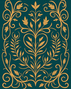 Elegant Gold Floral Vine Motif Rug