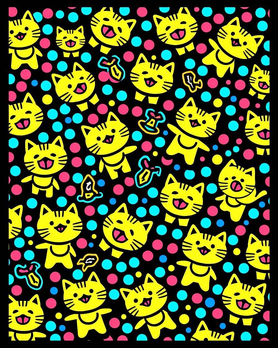 Playful Yellow Kitty Dot Design Rug