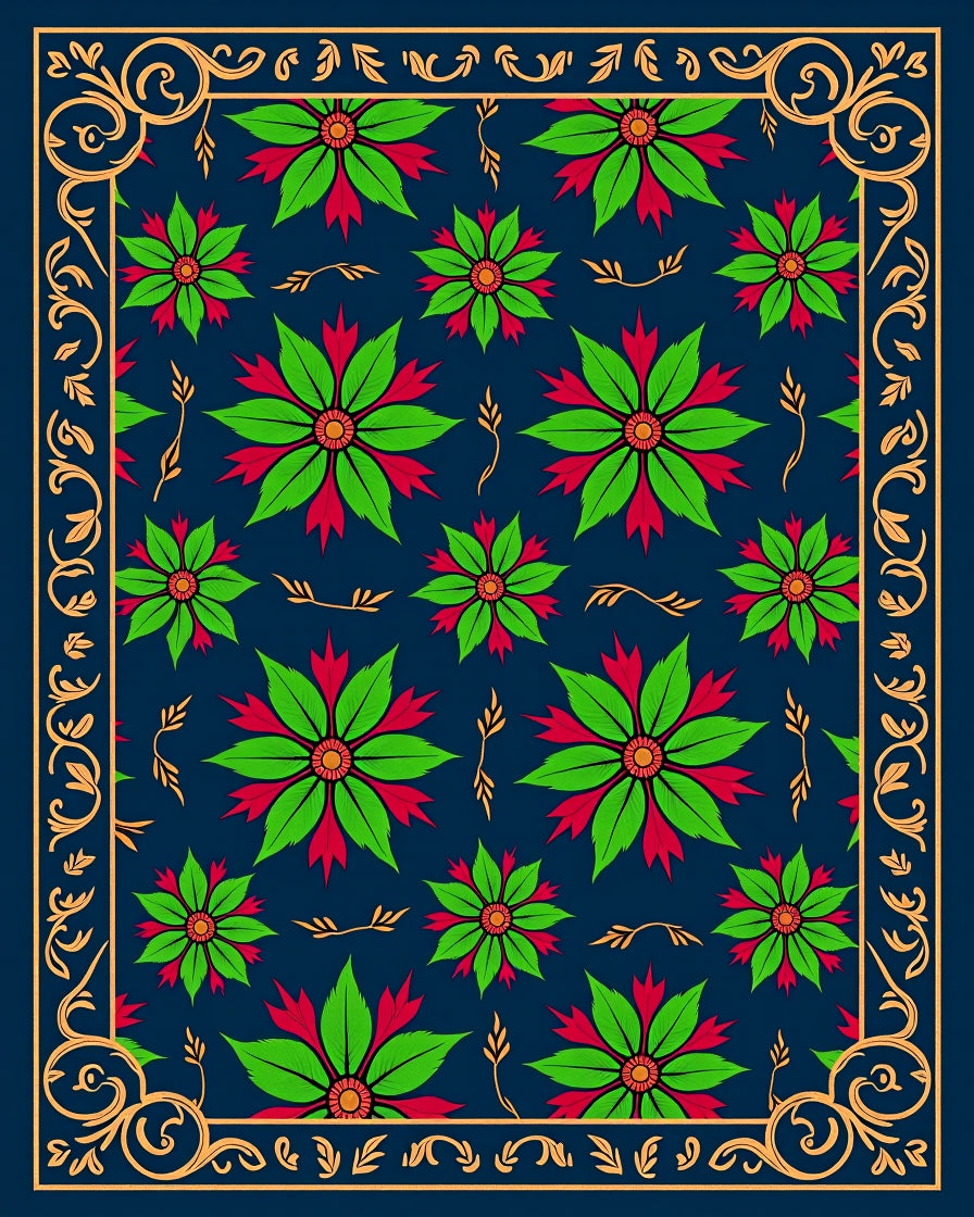 Floral Medallion With Golden Border Rug