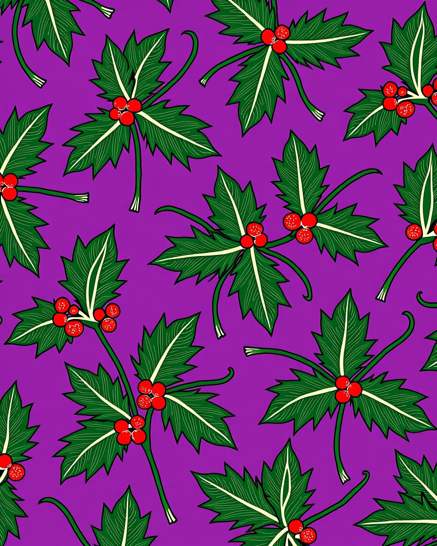 Festive Holly Berry Green Pattern Rug