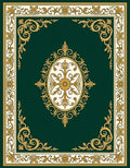 Ornate Gold Floral Green Scroll Rug