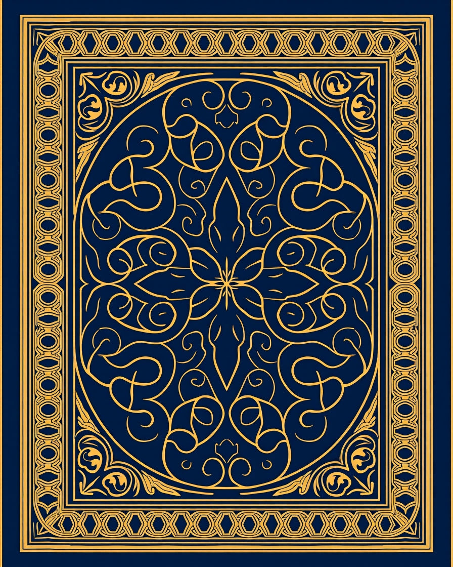 Gold Blue Ornate Mandala Rug