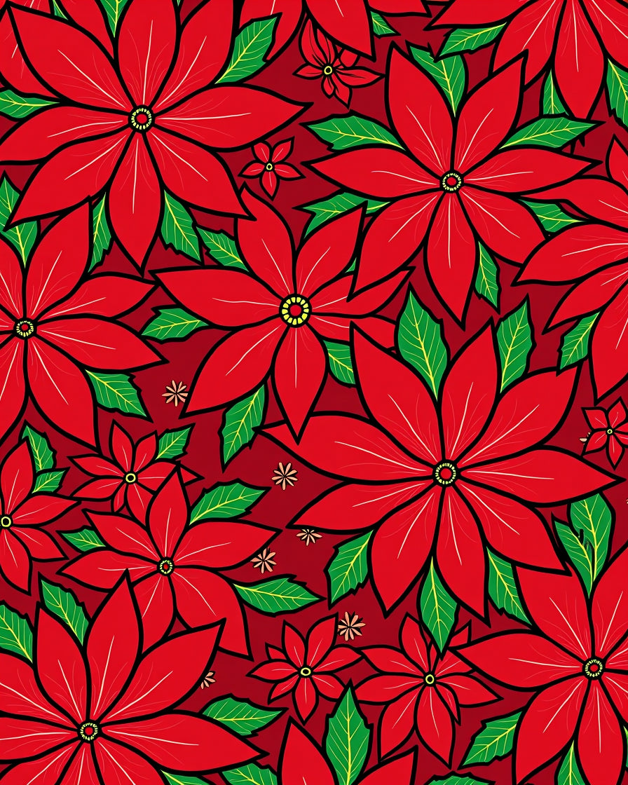Bold Red Poinsettia Floral Pattern Rug