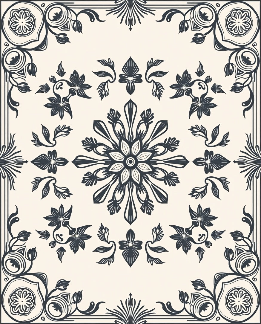 Ornate Floral Swirl Decorative Rug