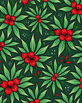 Stylized Red Berry Green Leaf Design Rug