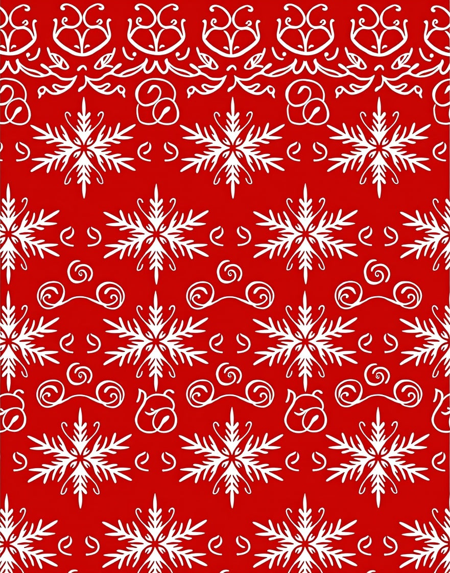 Red White Snowflake Patterned Design Rug