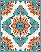Retro Teal Orange Floral Mandala Rug