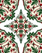 Ornate Red Green Floral Medallion Design Rug