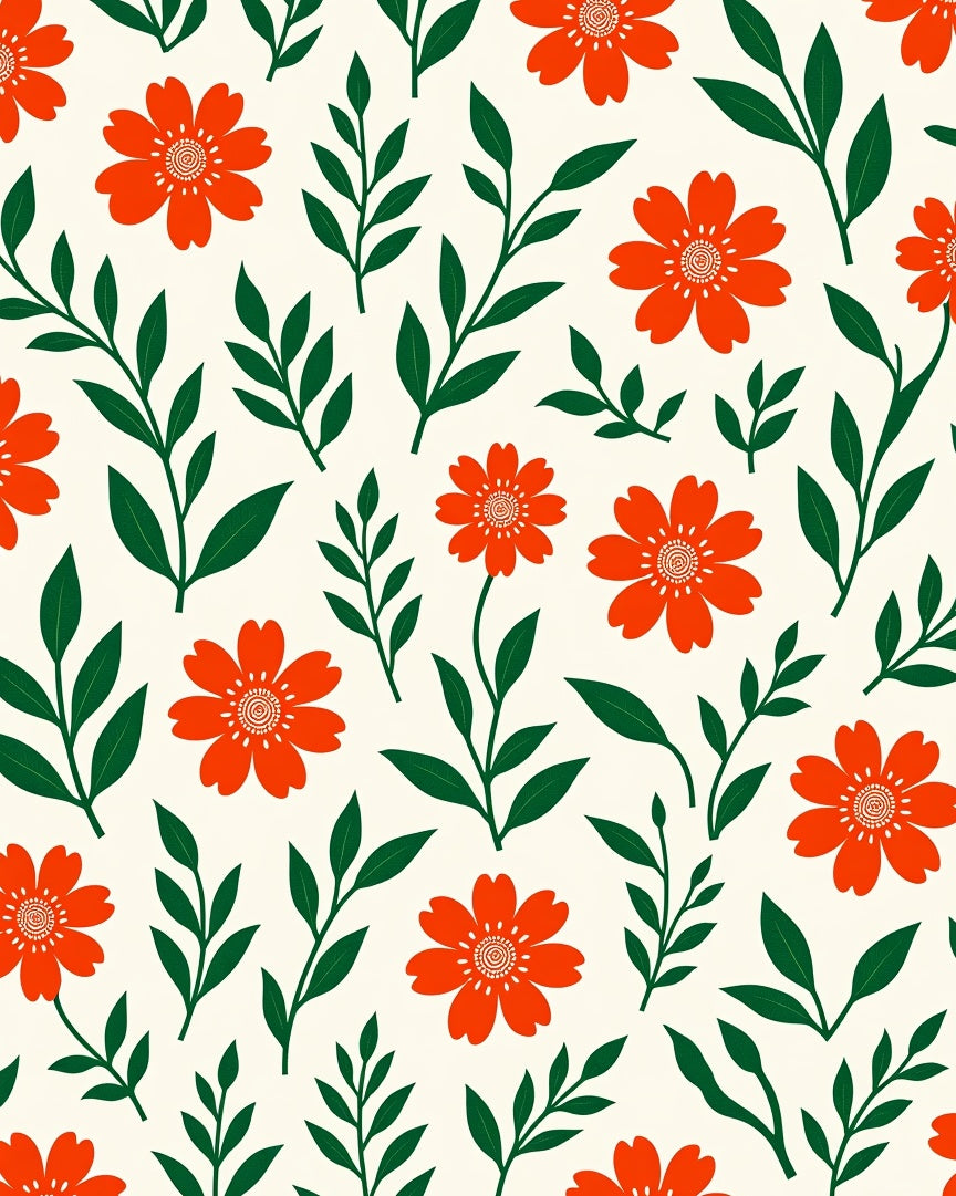 Floral Pattern Design with Orange Flowers Rug