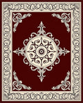 Regal Crimson Medallion Scroll Border Rug