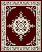 Regal Crimson Medallion Scroll Border Rug