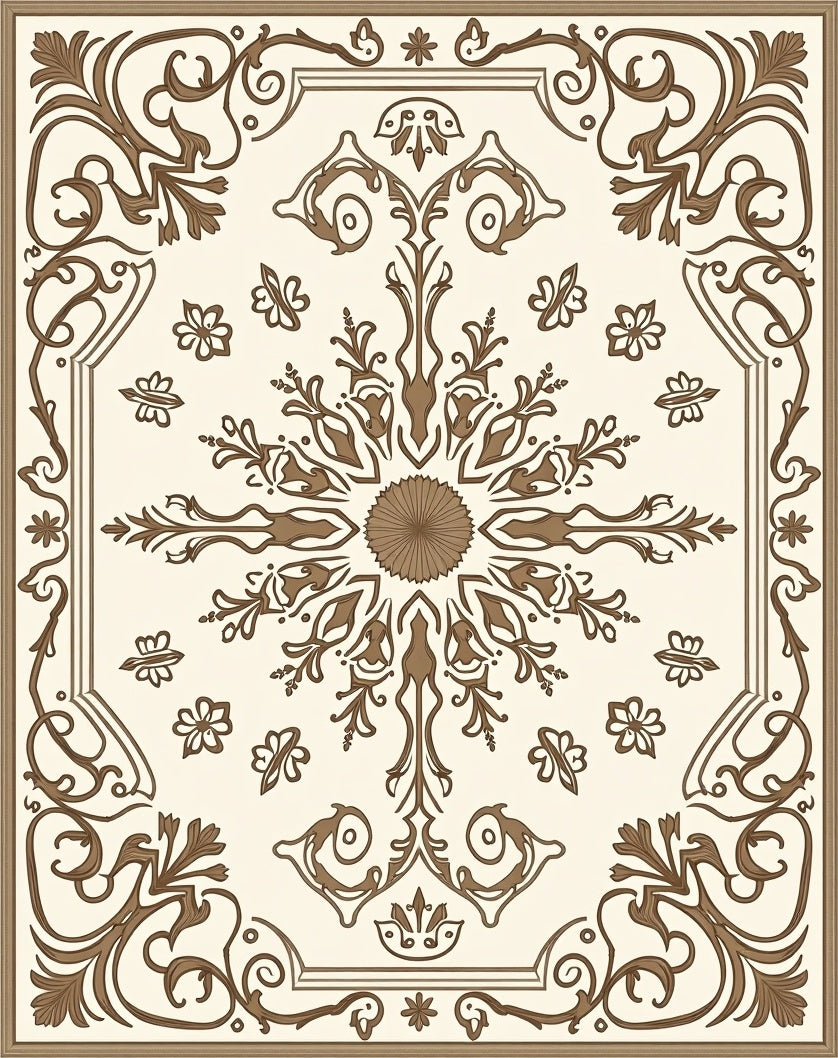 Classic Brown Floral Medallion Pattern Rug