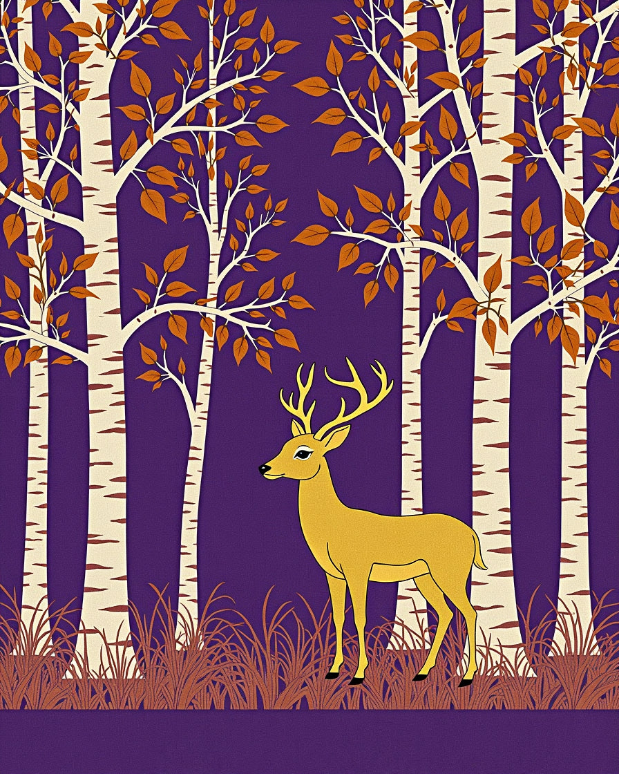 Woodland Deer With Aspen Trees Rug