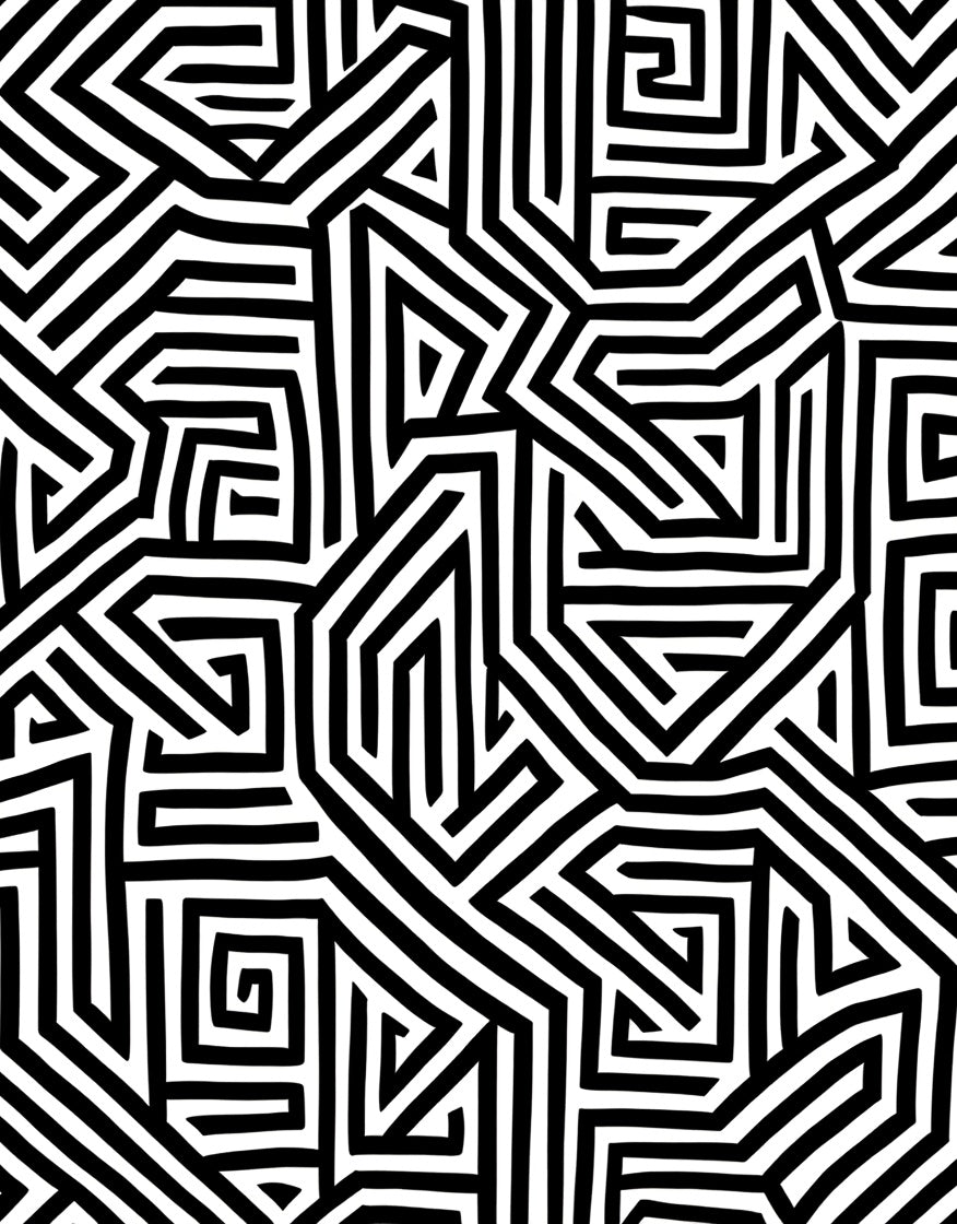 Monochrome Geometric Labyrinth Pattern Rug