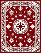 Classic Deep Red Snowflake Pattern Rug