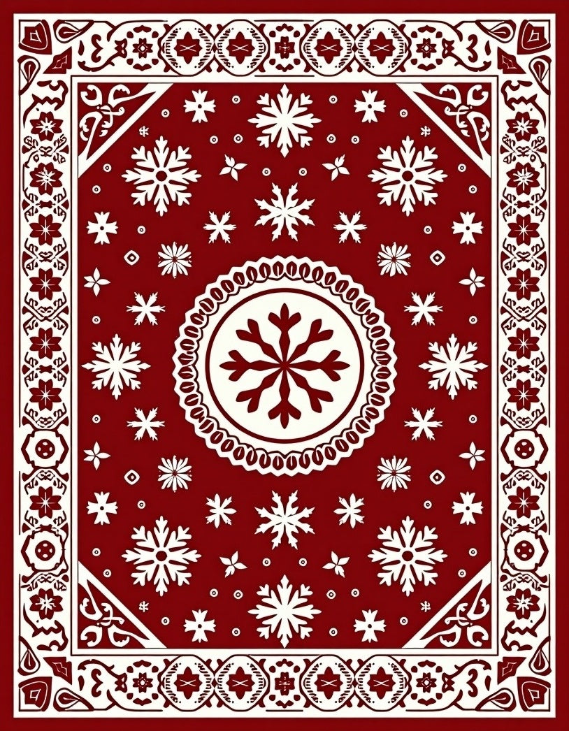 Classic Deep Red Snowflake Pattern Rug