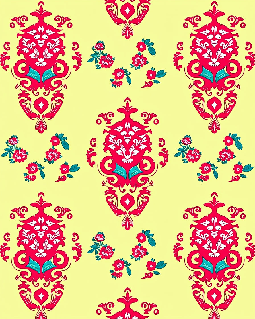 Red Floral Damask Pattern Rug