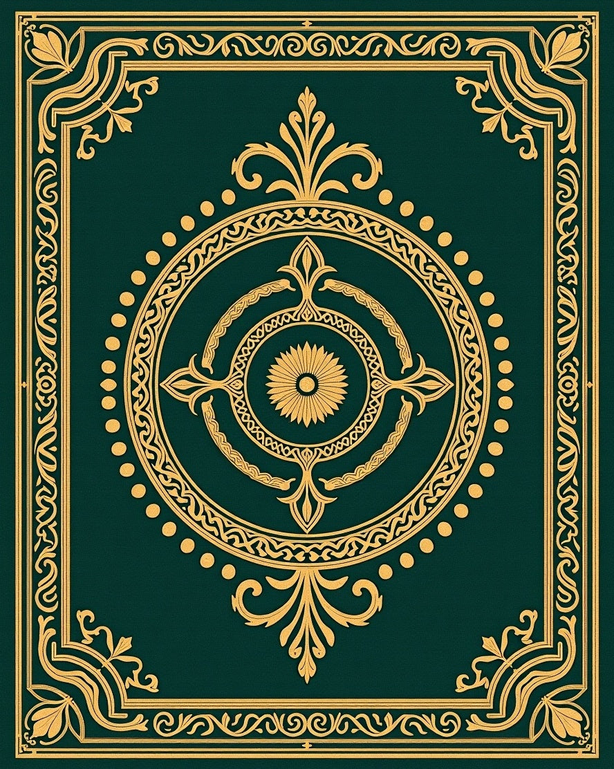 Ornate Gold Floral Green Patterned Rug