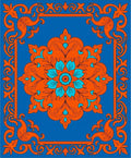 Bright Blue Orange Floral Medallion Border Rug