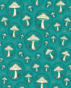 Whimsical Teal Mushroom Circle Collection Rug
