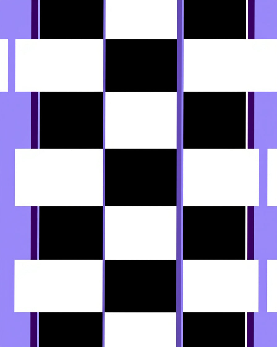 Geometric Black White Purple Checker Rug