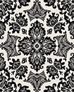 Ornate Black and White Floral Design Rug