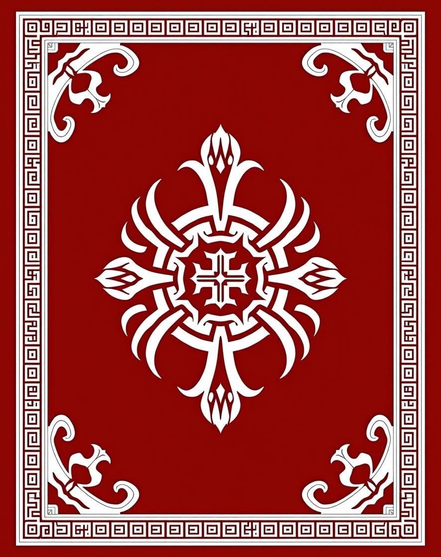 Crimson Geometric Medallion Border Rug