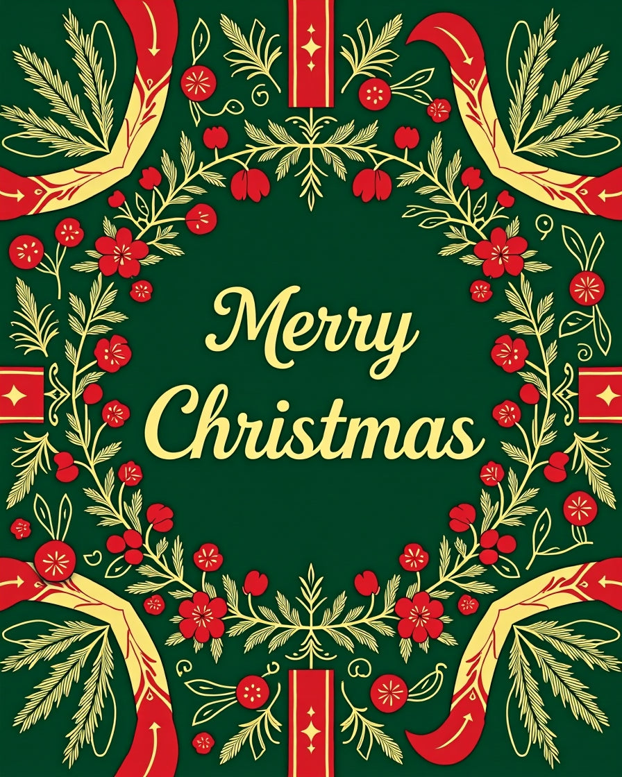 Festive Red Gold Floral Garland Rug