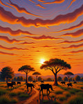 Sunset Savannah Elephant Landscape Rug