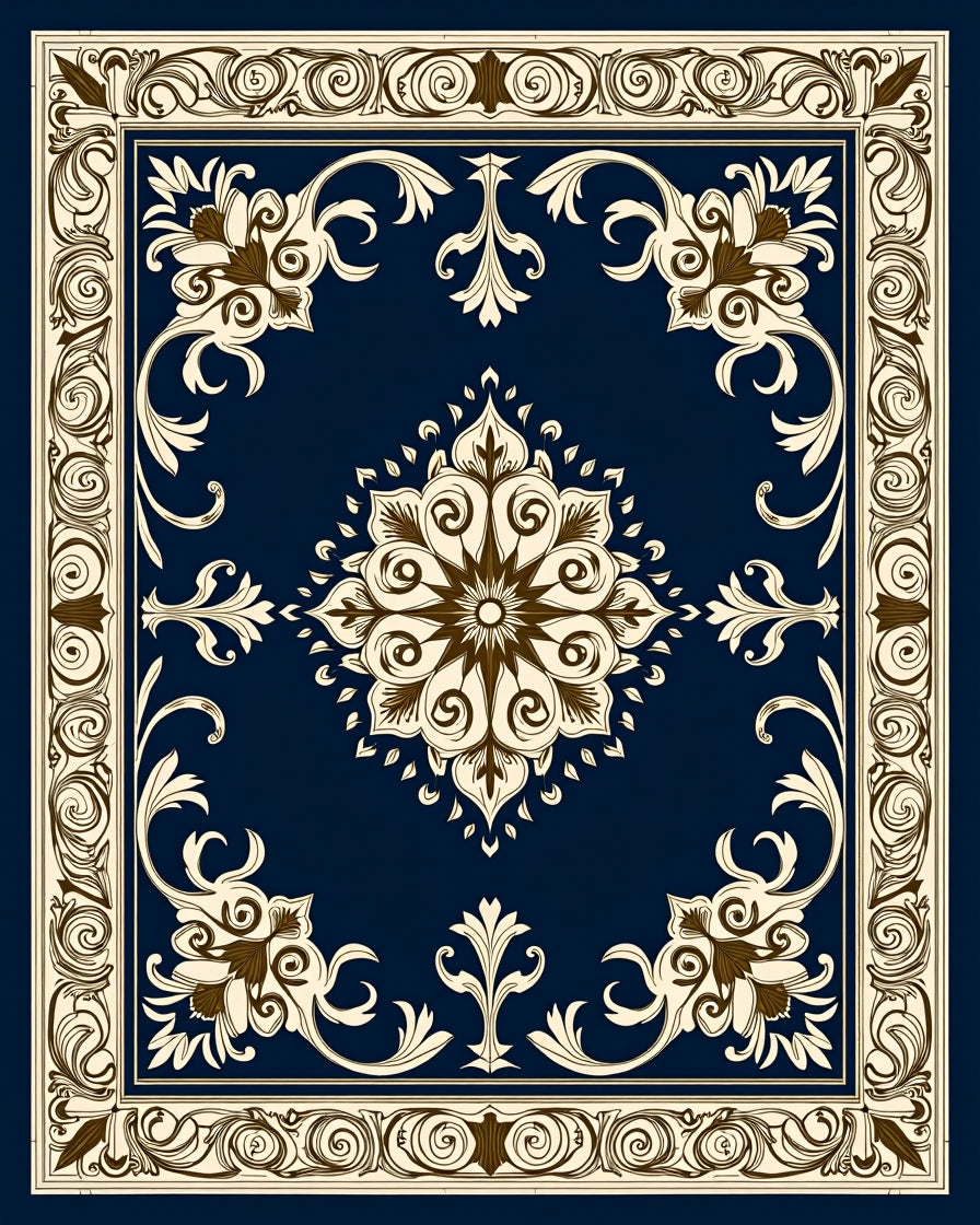 Ornate Floral Scrollwork Decorative Rug