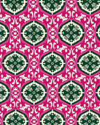 Bold Pink Green Floral Medallion Pattern Rug