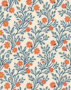 Coral Flower Leaf Vine Design Rug