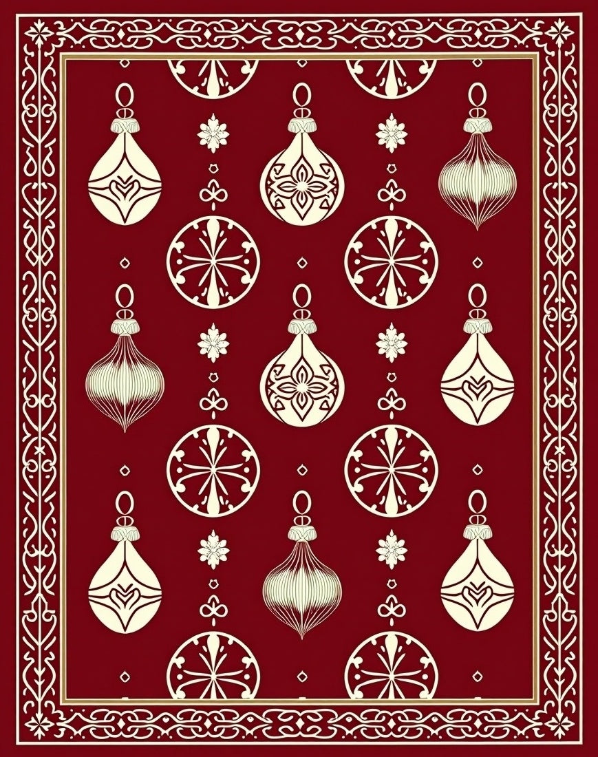 Ornate Holiday Bauble Border Pattern Rug