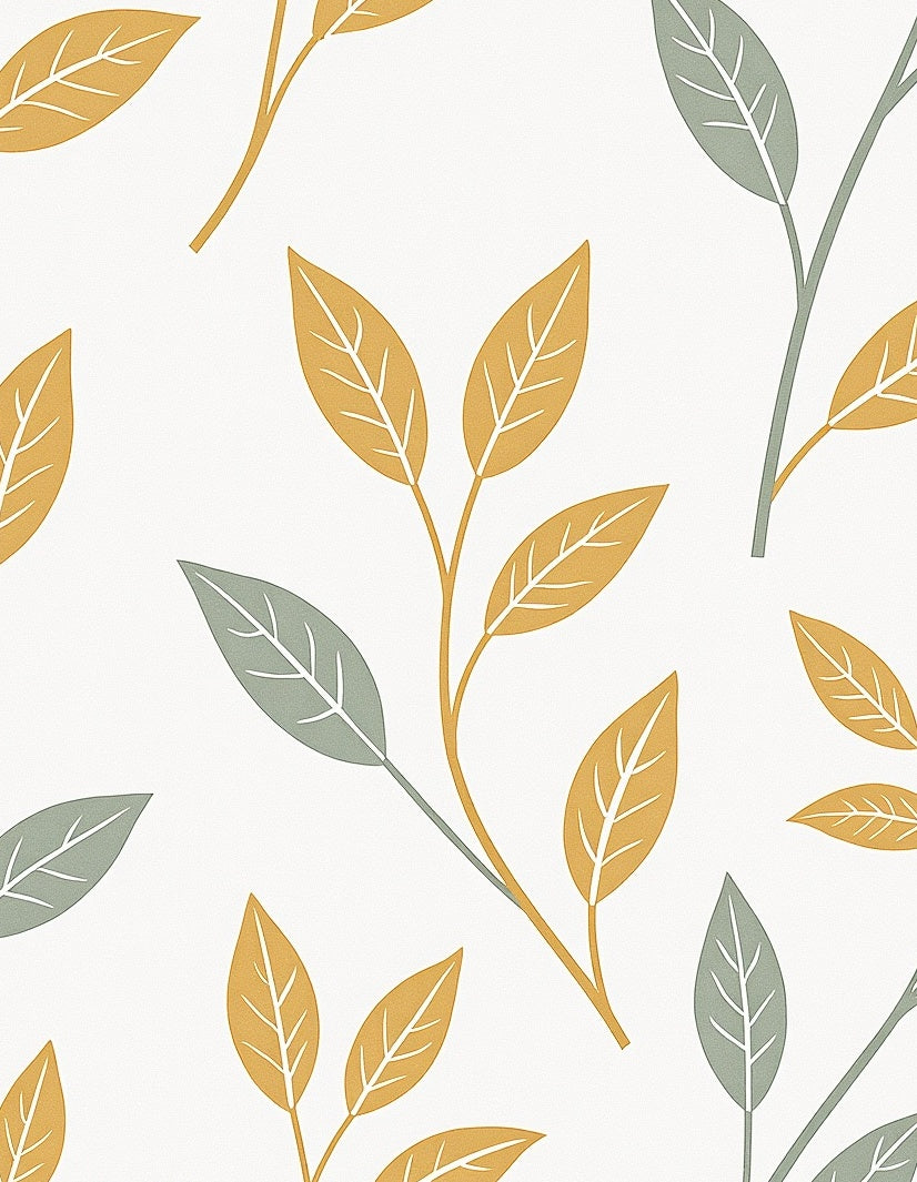 Golden Yellow Sage Leaf Pattern Rug
