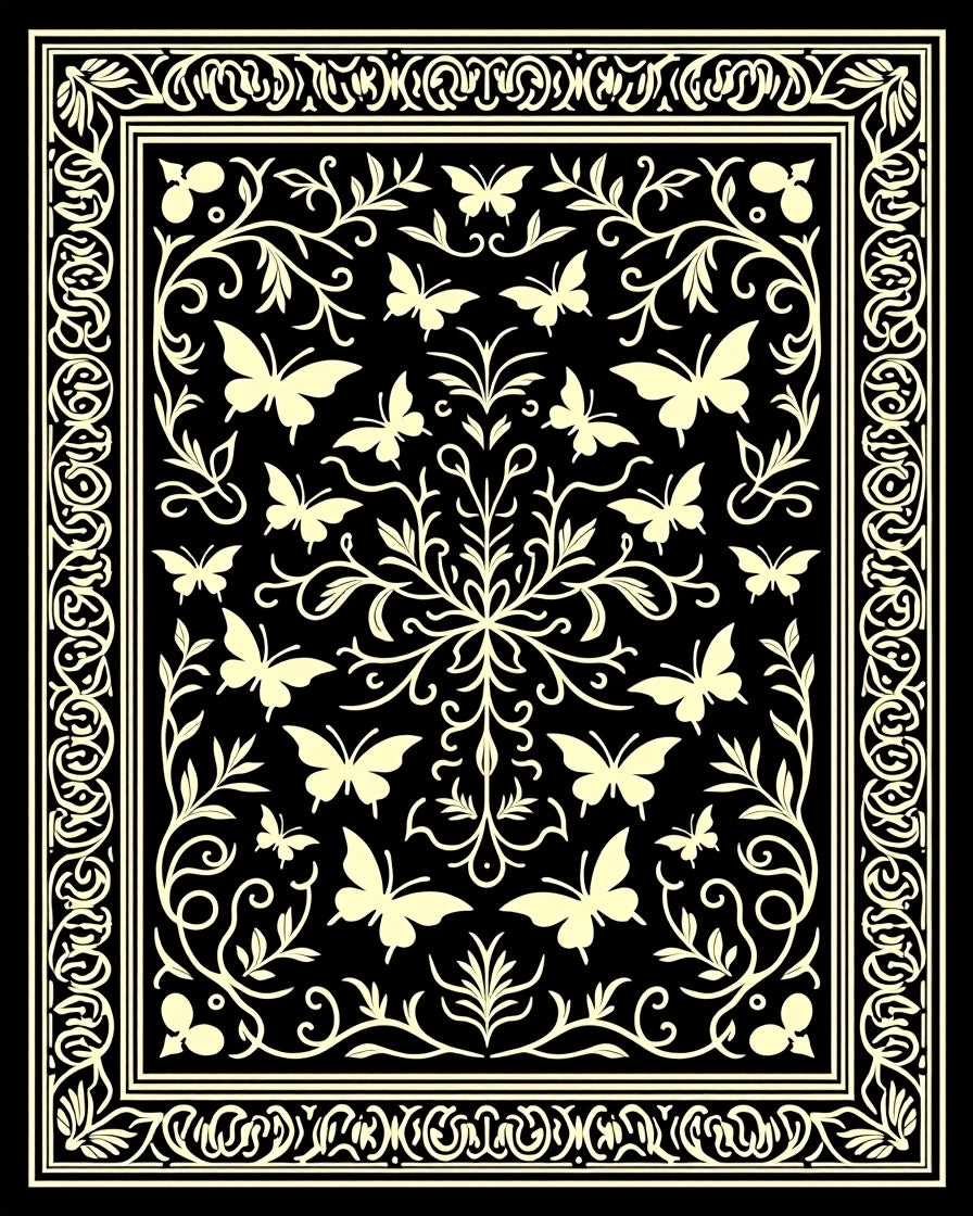 Elegant Butterfly Floral Vine Art Rug