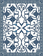 Symmetrical Blue White Floral Arrangement Rug