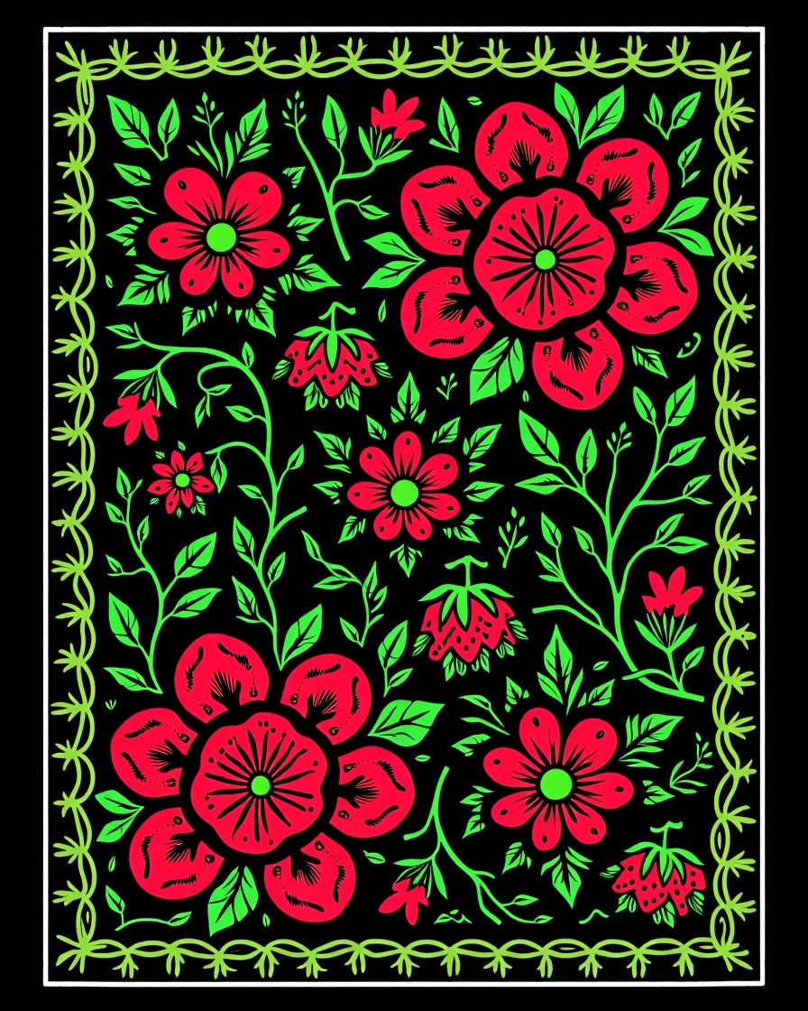Bold Floral Pattern With Vivid Greens Rug