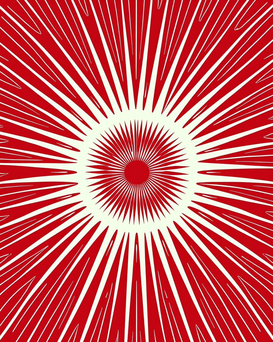 Radiating Sunburst Red Abstract Design Rug