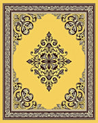 Elaborate Yellow Dark Brown Scroll Rug
