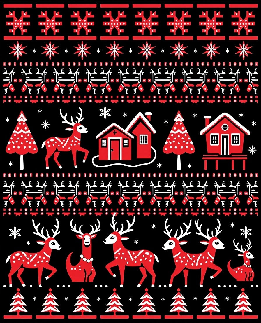 Red White Deer Festive Pattern Rug