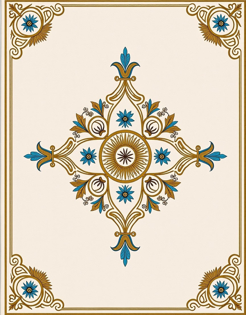 Ornate Floral Sunburst Mandala Design Rug
