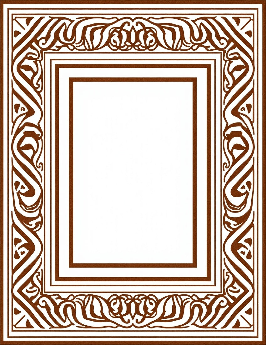 Ornate Scrollwork Patterned Brown Frame Rug