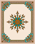 Gold Teal Elaborate Medallion Corner Rug