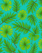 Vibrant Green Tropical Foliage Teal Rug
